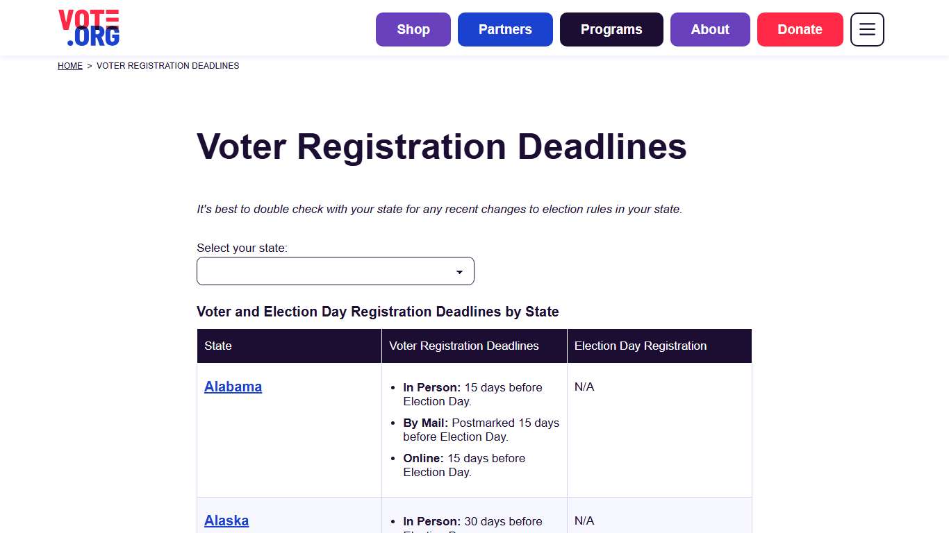 Voter Registration Deadlines - Vote.org