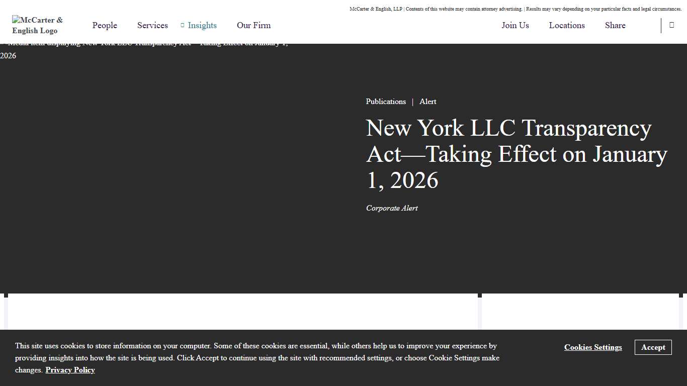 New York LLC Transparency Act—Taking Effect on January 1, 2026 | McCarter & English, LLP